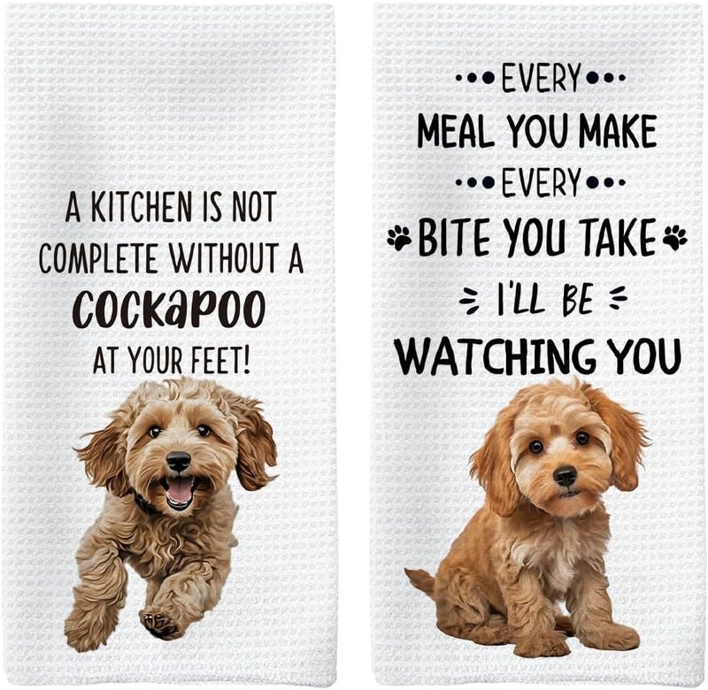 Tzhim Cockapoo Dog Kitchen Towels Set of 2, Cockapoo Gifts Hand Towels, Gifts for Cockapoo Lovers Dish Towels Dishcloths Tea Towels for Kitchen, Dog Lover Gifts, Dog Kitchen Bathroom Decor, 16x24 Inch - Image 1